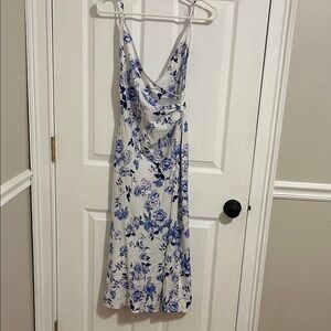 White and blue satin dress